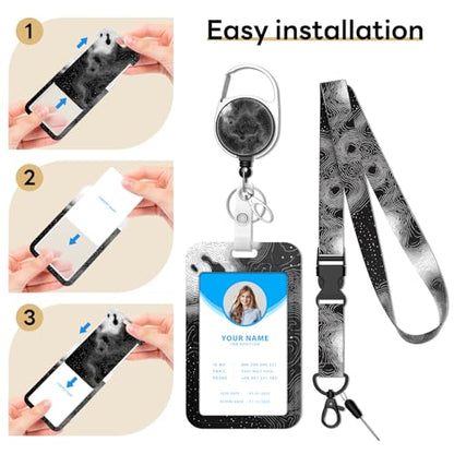 Retractable Badge Holder with Detachable Lanyard, Black Waves - color: Black Waves