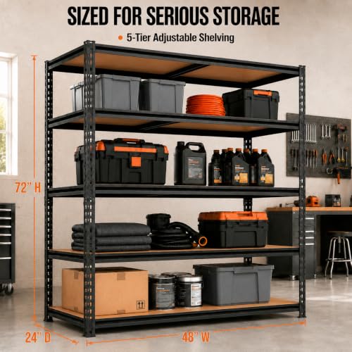 Garage Storage Shelves, Heavy Duty Metal Shelving, 2650LBS, 48" W - size: 24"D x 48"W x 72"H