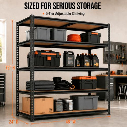 Garage Storage Shelves, Heavy Duty Metal Shelving, 2650LBS, 48" W - size: 24"D x 48"W x 72"H