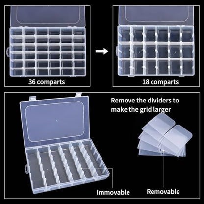 Bead Organizer Storage 2 Pack 36 Grid Jewelry Tackle Craft Box Adjustable - color: 2 Pack