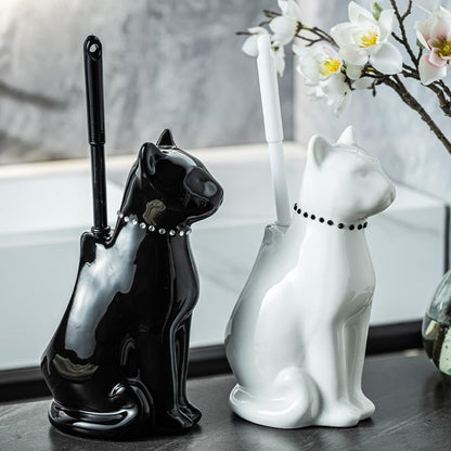 Comeon Ceramic Cat White Toilet Brush and Holder Set with Plastic Handle - color: White, size: Cat