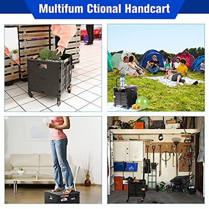 Foldable Utility Cart,Rolling Crate Heavy Duty Shopping Cart with 360° Silent Wheel with Brake System,55L Capacity,Transport Weight up to 177 Pounds,Travel Shopping Moving Luggage Office Use - color: Black&blue Lid