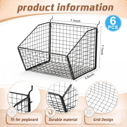 Reallnaive 6 Pack Black Pegboard Baskets 7.1 x 7.1 x 5.5 Inch - color: Black, size: 7.1 x 7.1 x 5.5 Inch