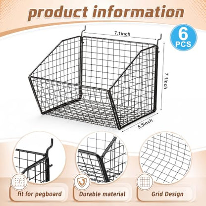 Reallnaive 6 Pack Black Pegboard Baskets 7.1 x 7.1 x 5.5 Inch - color: Black, size: 7.1 x 7.1 x 5.5 Inch