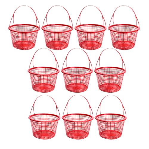 10 Pack Strawberry Picking Baskets with Handles - Plastic Berry Basket for Fruit Picking Berry Shopping Hollow Ventilated Storage Container Vegetables - 7.67x4.92in - size: 19.50X19.50X12.50CM