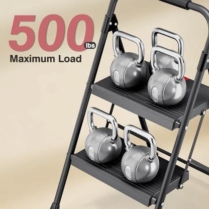 TOOLF 2 Step Ladder, Folding Steel Step Ladder with Handrail, Black - size: 2 Step Ladder