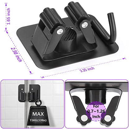 Stainless Steel Broom Holder, Heavy Duty, Rust Resistant, 4 Gripper Positions with 4 Hooks, Black - color: Black