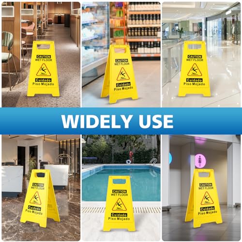 4-Pack Caution Wet Floor Sign,17.5" Height,Bright Yellow Double-Sided Folding A-Shaped Frame Design, Bilingual Caution Message - color: 4PACK Yellow