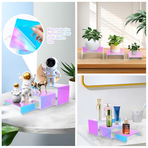 12 PCs Acrylic Display Risers Small 3 Size Stand（Iridescent2） - color: Iridescent 12 PCs