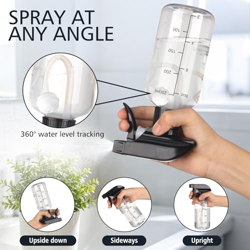 Spray Bottles 2 Pack 10oz 360° Any-Angle Spraying for Cleaning - color: Black, size: 10oz