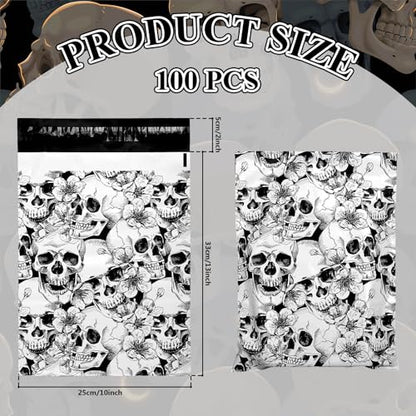 JarThenaAMCS 100Pcs Halloween Skull Poly Mailers 10 x 13 Inch Packaging Bags Self Seal Mailing Envelope Bags for Small Business Clothing Gift - style: skull