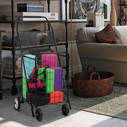 Elevon Foldable Shopping Utility Cart, Collapsible Durable Grocery Utility Cart with Rolling Wheels for Easy Storage, Laundry, Book, Luggage Travel, Compact Portable, Black