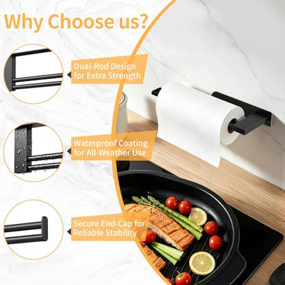 Jesginboo Under Cabinet Paper Towel Holder, Adhesive, Matte Black - color: Black