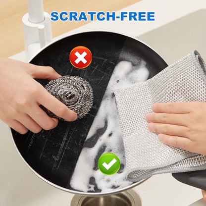 JOYMOOP Non Scratch Wire Dishcloth, 3 Piece Set, Medium, Silver - color: W