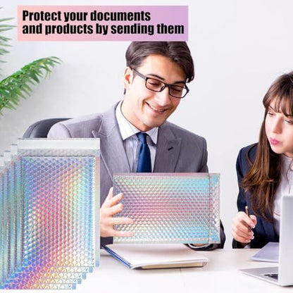 50 PCS Metallic Bubble Mailers,Poly Padded Envelopes,3 Sizes - color: Rainbow Color, 3 Size