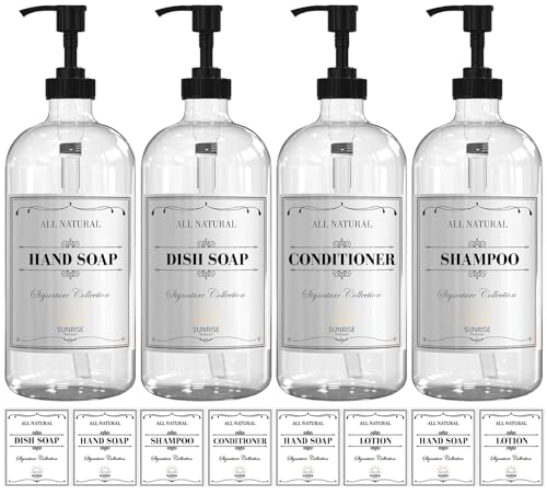 Sunrise Premium Clear Glass Soap Dispenser with Pump, 4 Pack - color: Black Plastic Pump - Clear Glass 4pcs
