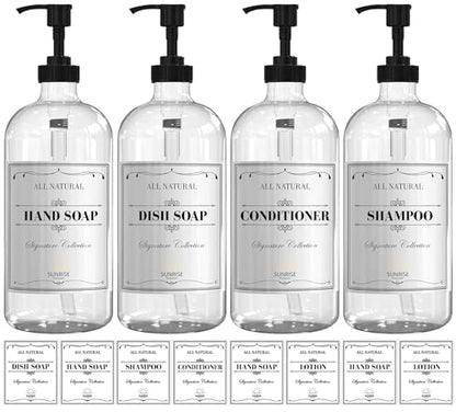 Sunrise Premium Clear Glass Soap Dispenser with Pump, 4 Pack - color: Black Plastic Pump - Clear Glass 4pcs