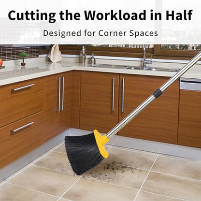 Broom and Dustpan Set for Home, 51" Long Handle Standing Pan Black Yellow - color: Yellow and Black