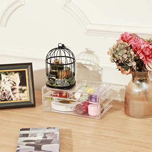 Cq acrylic Clear Storage Drawers,Stackable Make up Organizers And Storage For Vanity Countertop,Large 3 Drawers Plastic Shelf Organizer Bins for Make up,Medicine,Craft,Pen,Beauty Supplies,Pack of 1 - size: 2 Small Drawers, 1 Long Height Drawer