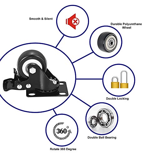 2" Caster Wheels, Heavy Duty Casters with Brake Set of 8 - color: Black, size: 2" 8pack black