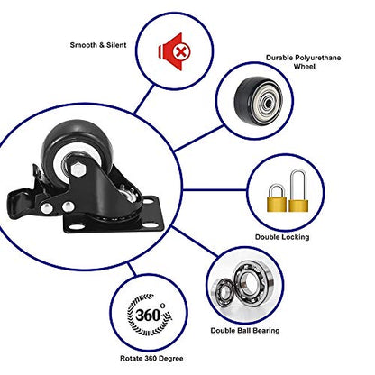 2" Caster Wheels, Heavy Duty Casters with Brake Set of 8 - color: Black, size: 2" 8pack black