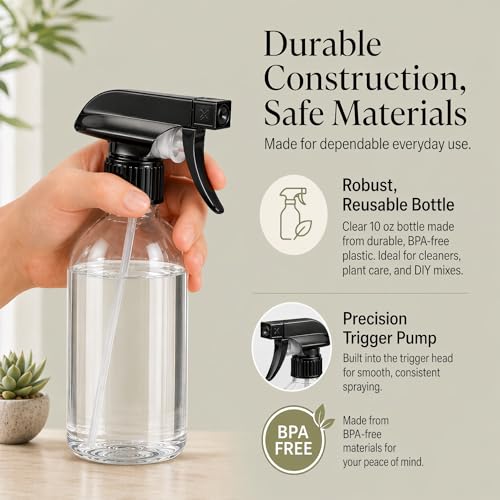 SUPER+ 2 Pack Plastic Spray Bottles 10 OZ – Leak Proof, Adjustable Nozzle, Empty Spray Bottles For Cleaning Solutions, Plants, Pet, Or Diy Spray Bottle