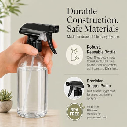 SUPER+ 2 Pack Plastic Spray Bottles 10 OZ – Leak Proof, Adjustable Nozzle, Empty Spray Bottles For Cleaning Solutions, Plants, Pet, Or Diy Spray Bottle