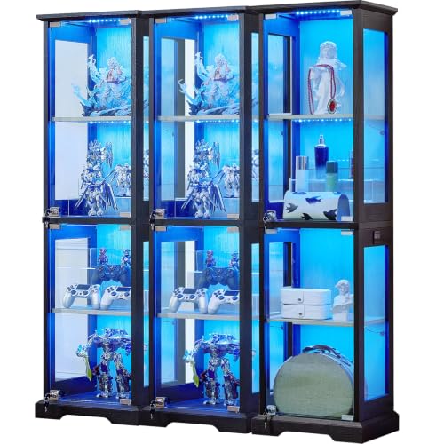 LELELINKY Farmhouse Narrow Glass Display Cabinet with Doors Set of 3 - color: Black, size: 3 Pack