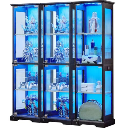 LELELINKY Farmhouse Narrow Glass Display Cabinet with Doors Set of 3 - color: Black, size: 3 Pack