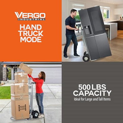 Vergo Industrial Convertible Hand Truck - AS7A2 Heavy Duty Aluminum 3 in 1 Dolly (750 lb Capacity) Lightweight Frame, Ergonomic Handle, Extendable Loop, Versatile Moving Dolly (3 Positions, 53" High) - size: 3 Positions, 53" High