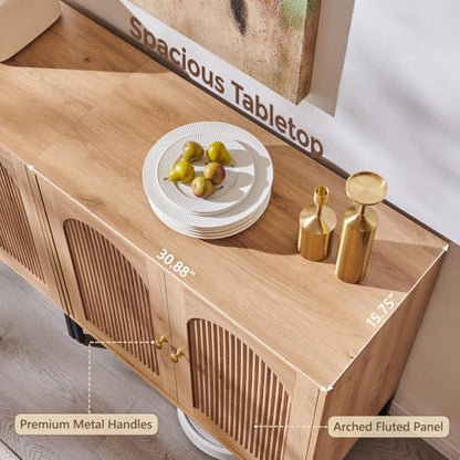IFGET 123.5" W Modern Arched Sideboard Buffet Cabinet with Storage, Natural - color: Natural, size: 4 Pieces