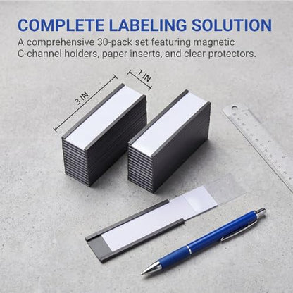 C Channel Magnetic Label Holders 1 x 3 Inch, 30 Pack
