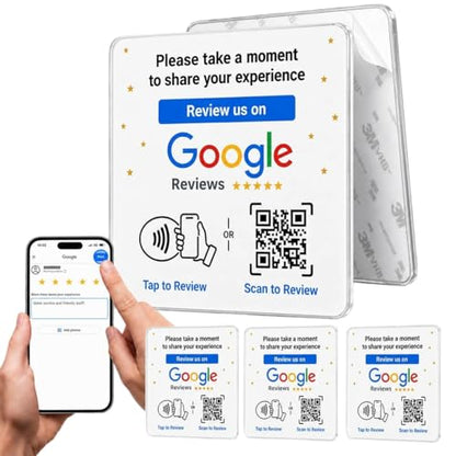 NFC Tap Google Review Acrylic Plate, White, Compact 3.9", 3-PLATES - color: White, size: 3.94" - 3 PLATES