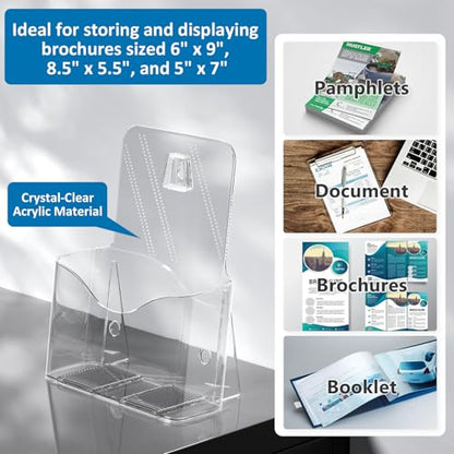 Acrylic Brochure Holder 6 x 9, Bifold Pamphlet Holder Display Stand, 4 Pack - size: 4 Pack