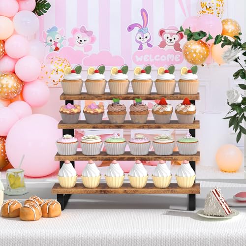 ELITEROO Cupcake Display Stand, 4 Tier Wooden Dessert Stand, Rustic Brown - size: Straight