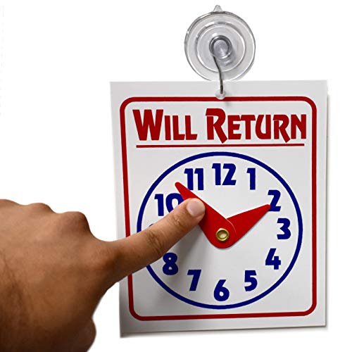 Double Sided "Will Return" Clock and "Open Come in" Sign with Adjustable Clock Hands & Suction Cup, 2 Pack - size: 2 Pack