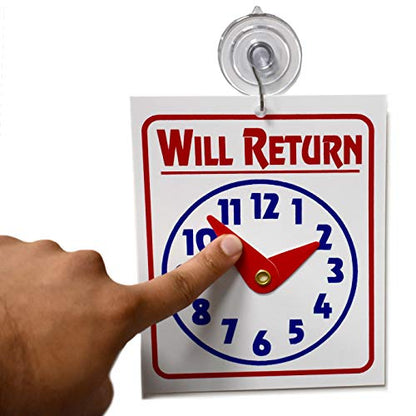 Double Sided "Will Return" Clock and "Open Come in" Sign with Adjustable Clock Hands & Suction Cup, 2 Pack - size: 2 Pack