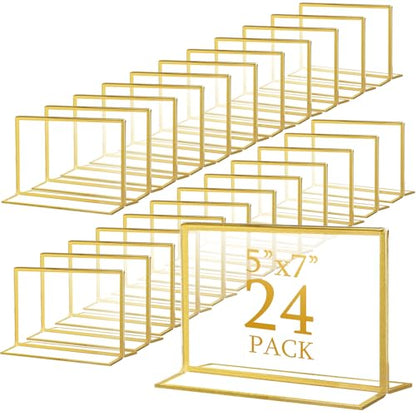 Hoteam 24 Pack 7 X 5 Inch Gold Acrylic Sign Holder Picture Frame - size: 7 x 5 Inch