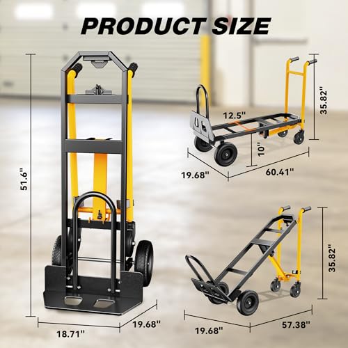 LDHTHOPI 4 in 1 Convertible Hand Truck Dolly, 850Lbs Max Load Capacity - color: Yellow, size: Large-Steel