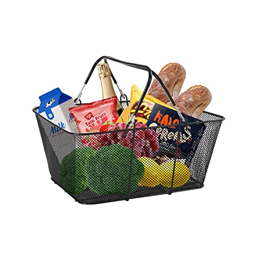 12pcs Shopping Baskets With Handles Stackable Plastic Shopping Baskets 21L Durable Plastic Shopping Cart Portable Shopping Basket For Supermarket Retail Shop Book Store Laundry (12PSC iron) - color: 12PSC iron