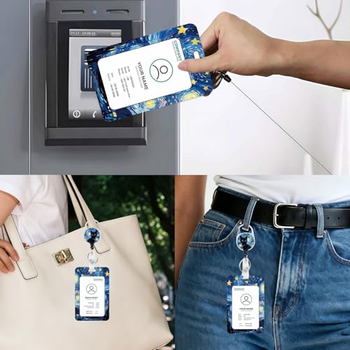 Vertical ID Badge Holder with Detachable Lanyard - Art Black Cat - color: Art Black Cat