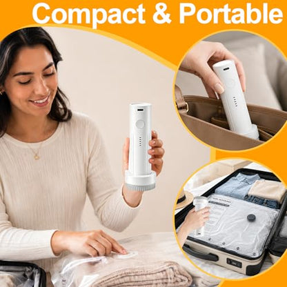 Vacuum Storage Bags with Rechargeable Air Pump, 6 Combo Vacuum Bags for Travel, Space Saver Plastic Packaging Bags for Clothes, Blankets, Pillow, Bedding, Luggage