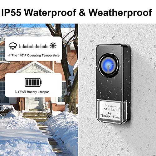 Wireless Doorbell with 2 Receivers 2 Buttons, Waterproof Door Chime Kit - size: 2 Buttons + 2 Receivers