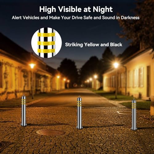 32" Safety Bollard with 16Ft Chains, Stainless, Reflective Tape, 8 Anchors - size: With Chain