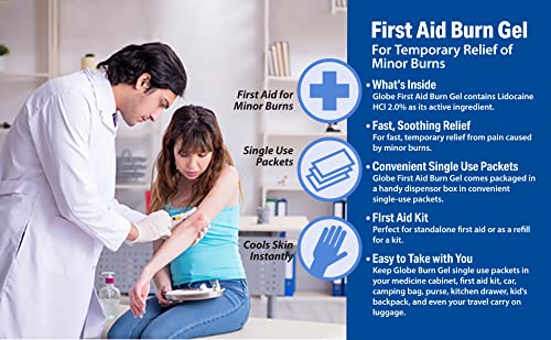 Globe First Aid Burn Gel With Aloe, Box of 144 Single Use Packets