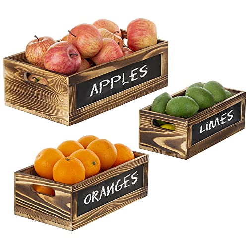 MyGift Rustic Burnt Wood Nesting Storage Bins with Chalkboard Panel and Cutout Handles, Decorative Farmhouse Wooden Stackable Open Top Boxes, 3 Piece Set