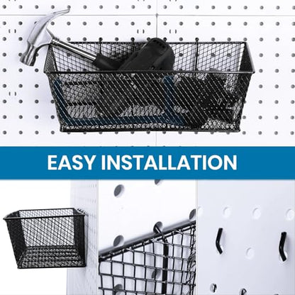 Sieral 4 Pcs Metal Pegboard Baskets Wire Organizer, Small, Large, Black - color: Black, size: Small, Large