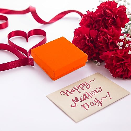 Coobbar Gift Box Necklace Earring Ring Box Gift Box,12 Pieces Square Cardboard Jewelry Gift Boxes,Cotton Filled Cardboard Paper Jewelry Box Gift Case (3.5x3.5x1.25 Inches) (Orange) - color: Orange