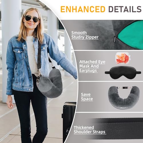 Travel Neck Pillow Stuffable with Clothes, Stuffable Travel Pillow - color: Dark Grey