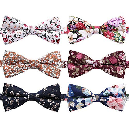 AUSKY 8 PACKS Elegant Adjustable Pre-tied Bow Ties for Men Boys (1&4&5&6&8 Pack for option) - color: Floral D